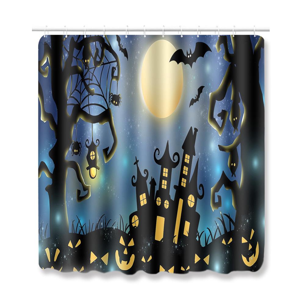 Halloween Shower Curtain Floor Mat Combination Four-Piece Set Bathroom Toilet Carpet Shower Room Foot Mat