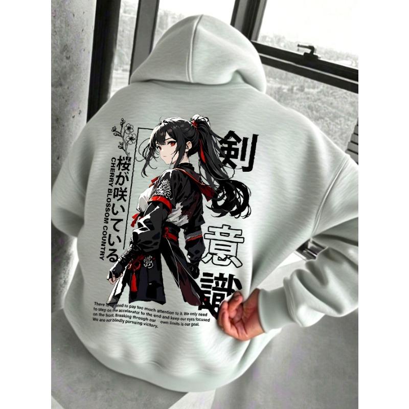 Men's Loose and Casual Fashionable Printed Japanese Anime Hooded Sweatshirt for Autumn and Winter A Warm Comfortable Sport Shirt