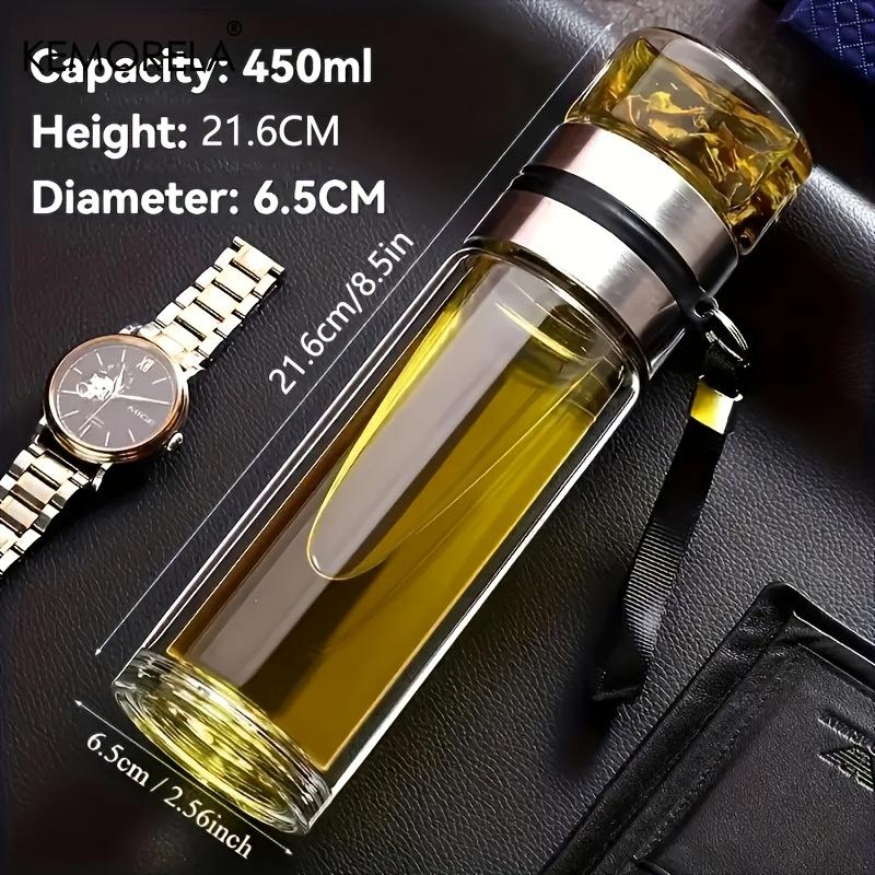 1pc Leakproof Double-Wall Insulated Glass Tea Soaking Bottle with Water Separation Compartment 350ml/450ml/500ml Reusable Travel