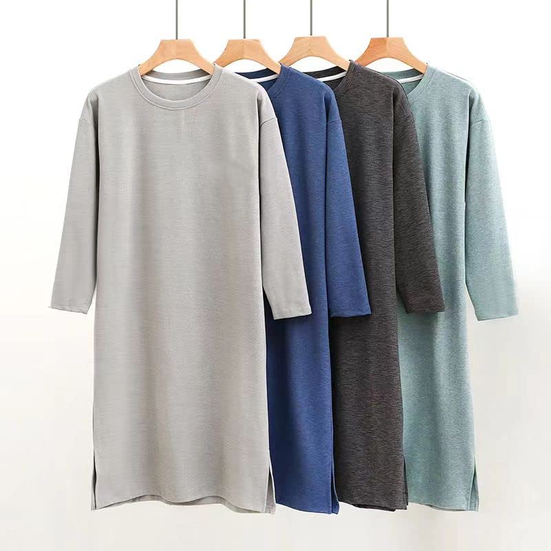 AKUNSY Dralon Long Sleeve Crew Neck Sleeper Pajama Perfect for and Loose Solid and Plus Sizes Available Men's Dress, Spring, Autumn, Winter. Fit,