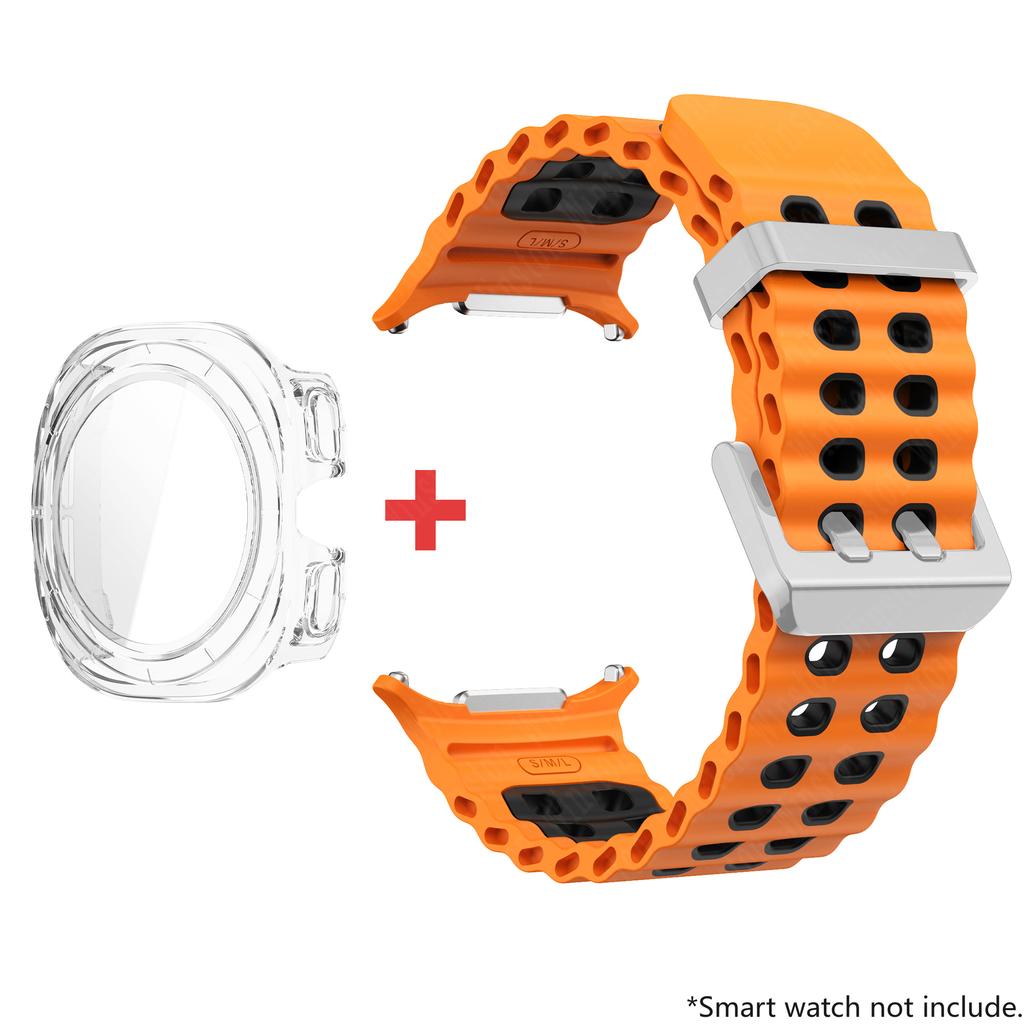 Glass+Case+Band For Samsung Galaxy Watch Ultra Strap 47mm Sport silicone Bracelet for Galaxy Watch Ultra 7 47 Strap Accessories
