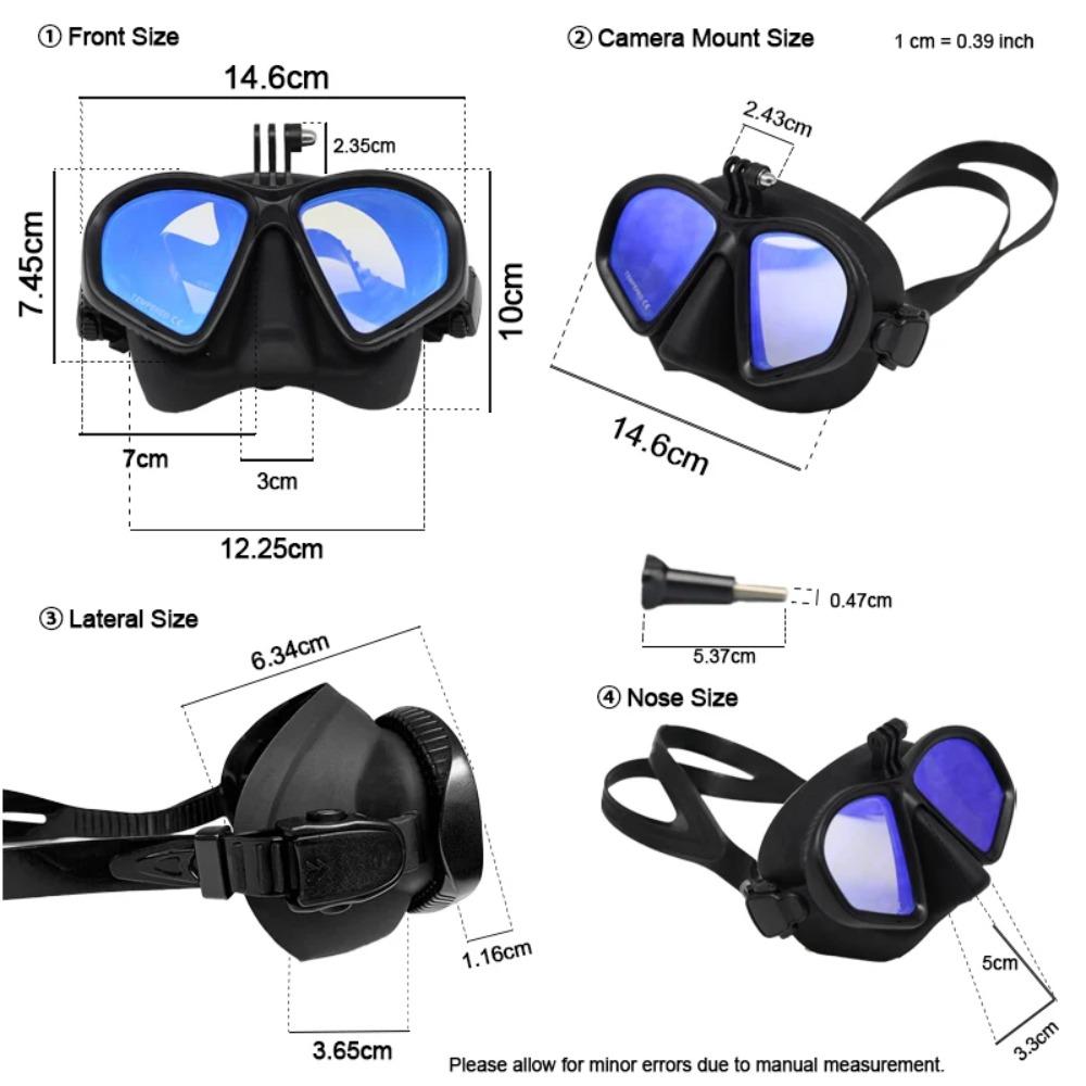Wet Low Volume Diving Mask Tempered Glass Freedive Mask J-type Diving Mask Snorkel Set with Camera Mount Black