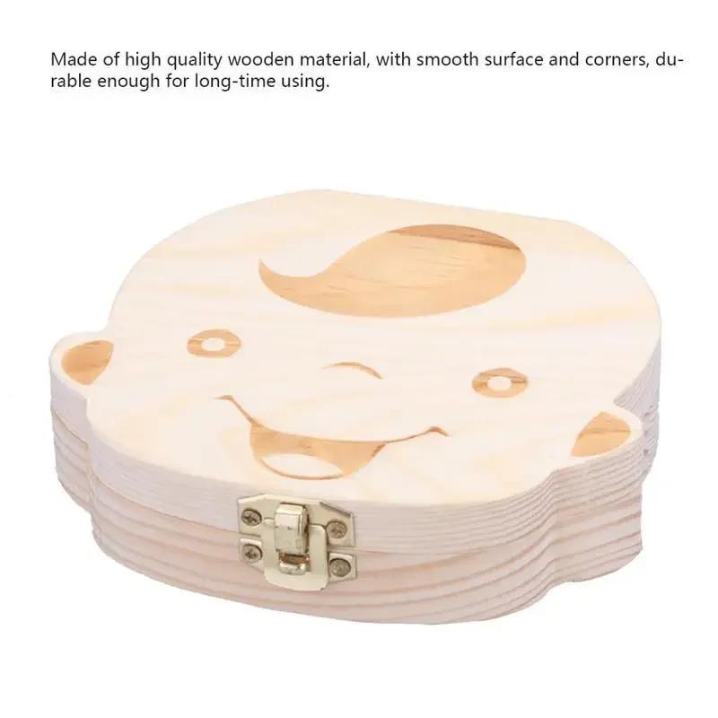1pc-Baby Tooth Box Spanish Wooden Children Periodontal Organizer Locker Boy Girl Baby Souvenir Gift