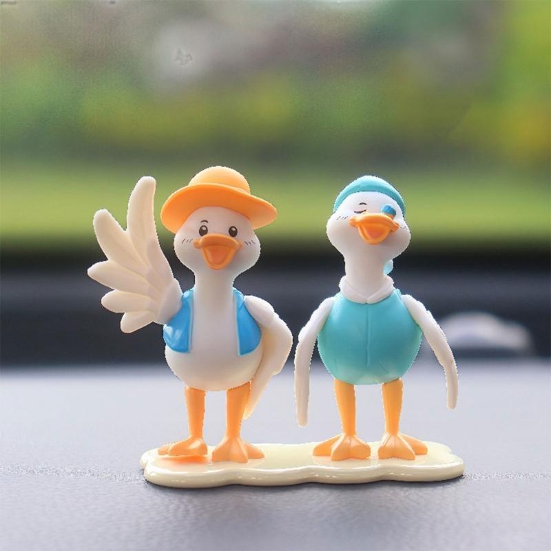 4pcs Creative Duck with Sunflowers Miniature Statues for Vehicle Interior Multifunctional Decors Resin Craft Ornaments