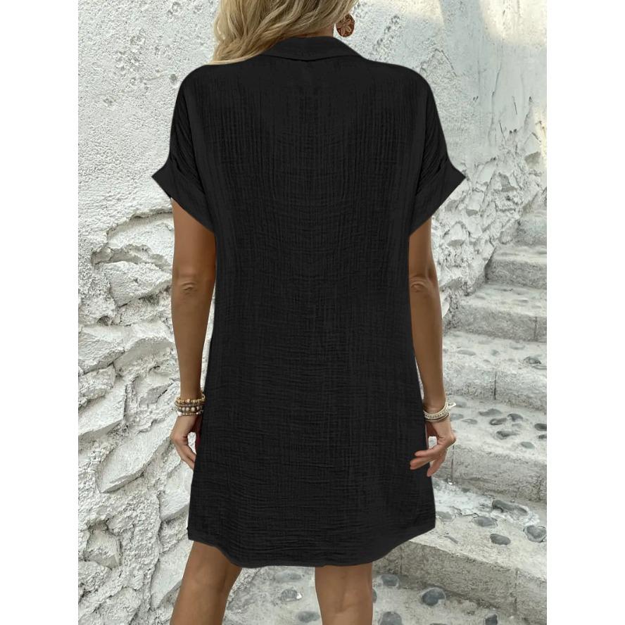 YYFS Dámská móda Léto Jaro Jednobarevný potisk Krátký rukáv POLO Neformální šaty s volným pasem