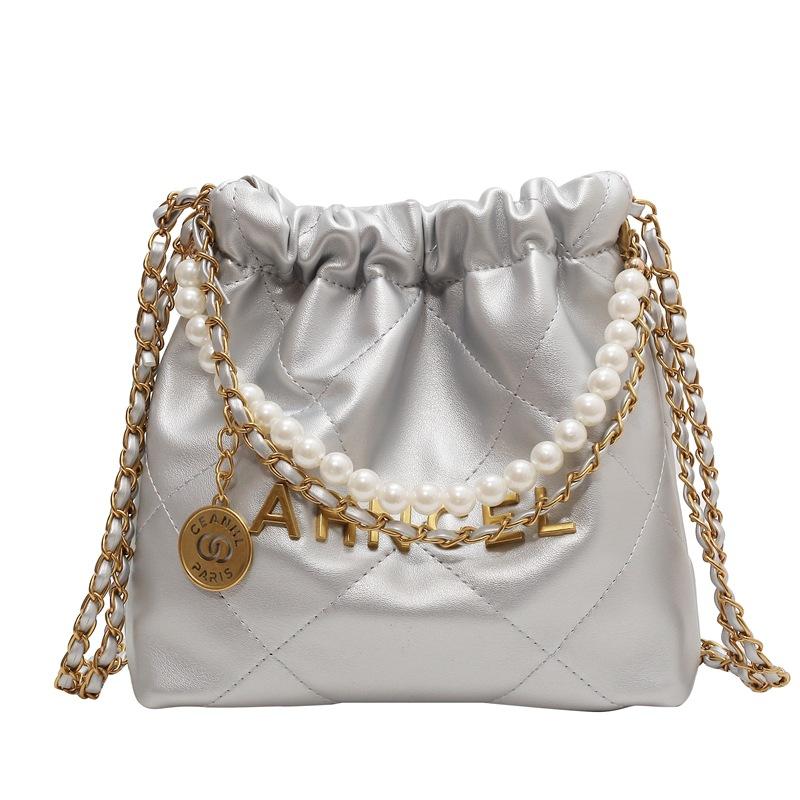 Popular small bags women's summer versatile new diamond chain messenger bag pearl bucket bag