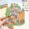 Kreslené krajinné samolepky Vícenásobný miniaturní svět 3D chata Rozbalit DIY scéna Ruční příspěvek