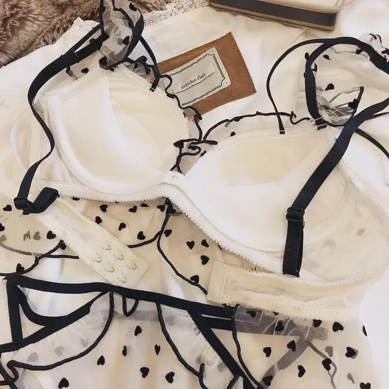 Polka Dot Japanese Girl's Cute Bra Set: Wire-Free, Sexy & Supportive for Small Chests