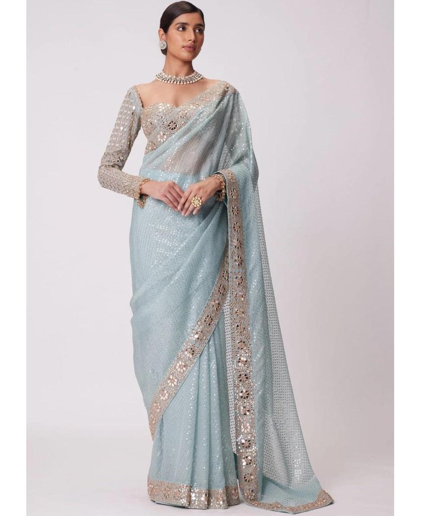 Indian Pakistani BlockBuster Original Mirror Design Sari Women Bollywood Ethnic Saree Blouse