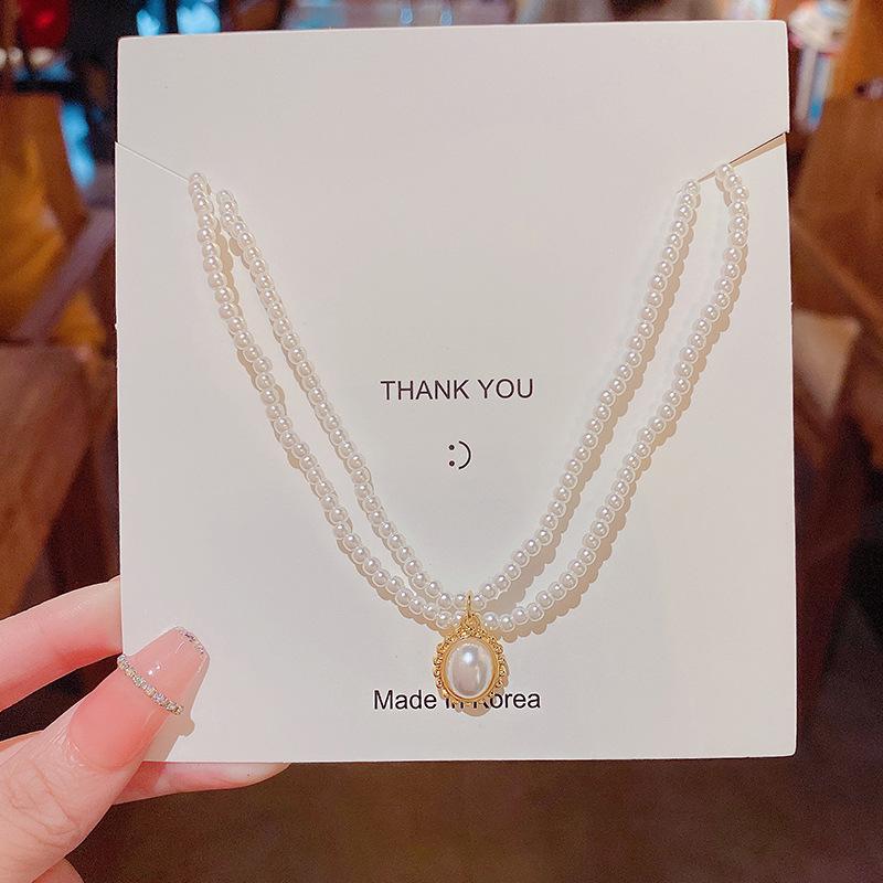 Korean Elegant Double-Layer Pearl Necklace - Trendy, Luxurious Clavicle Chain