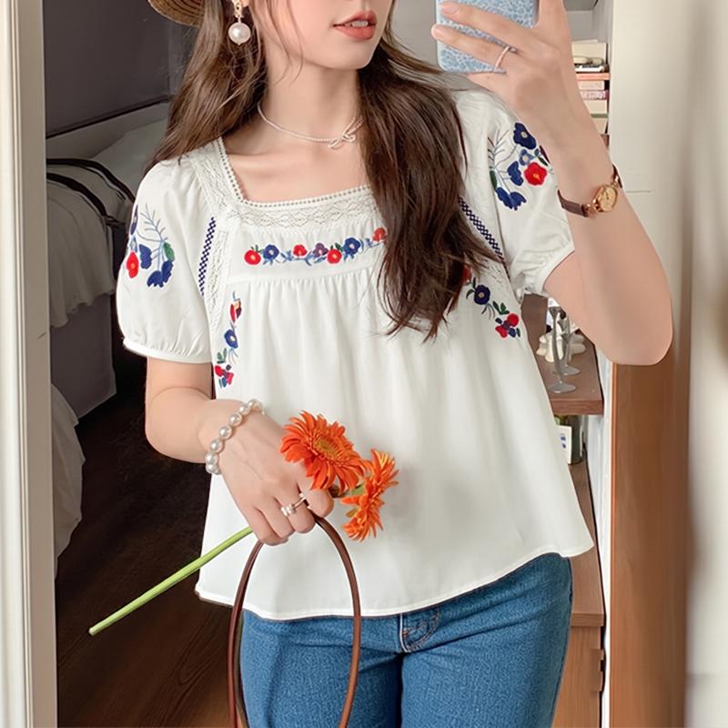ZANZEA Women Elegant Square Collar Casual Short Sleeve Print Blouse S
