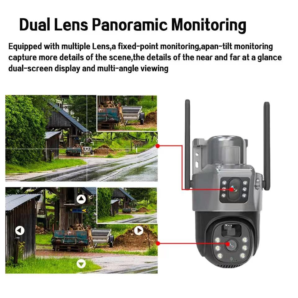 V380 Dual Lens Solar-Powered 4G Wireless Night Vision Security Camera with Low Power Consumption