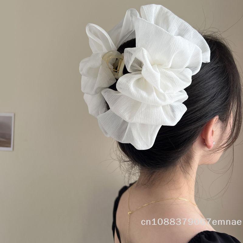 Elegant Retro Fashion Tulle Large Bow Clouds Hair Clip Net Yarn Ponytail Braid Claw Clip Women's Hair Accessories Gift Headdress
