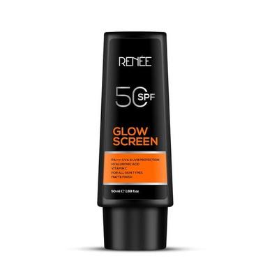 Crema protectora solar RENEE Glowscreen SPF 50 - 50 ml, protección PA++++ contra rayos UVA y UVB, enriquecida con ácido hialurónico y vitamina C, máxima protección para la piel