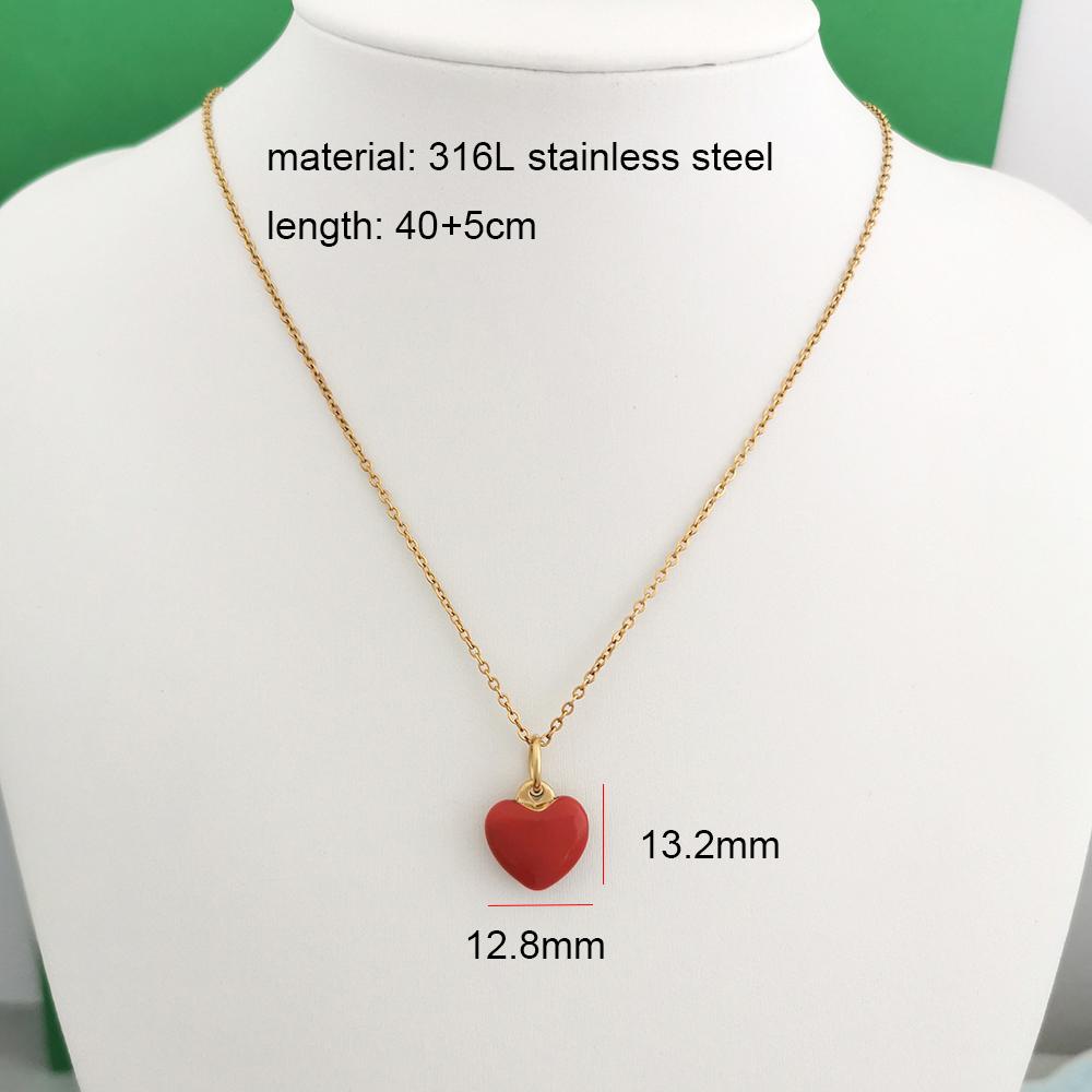 Women Pendant Necklace Stainless Steel Red Pepper Coral Heart Slim Choker Gold Waterproof Sex Elegant Gift