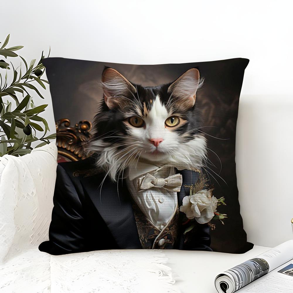 Renaissance Royal Cat Funny Pillow Case Cotton Linen Fabric Square Zipper Pillowcase Home Decorative Living Room