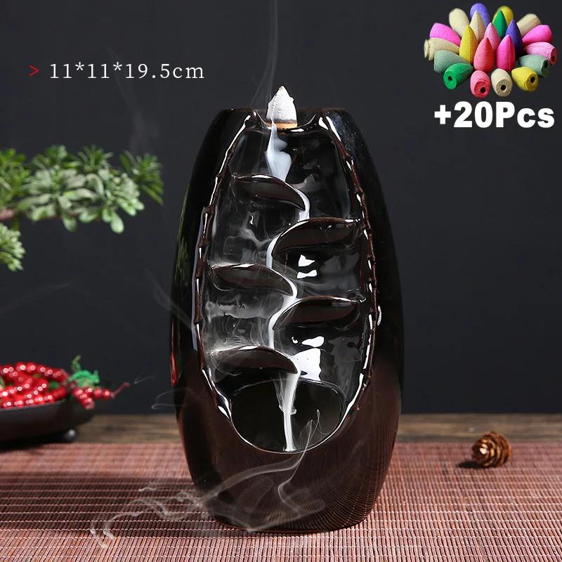 1pc Home Decorations Lucky Feng Shui Ornaments Indoor Aromatherapy Waterfall Backflow Incense Burner +Gift 20Pcs Incense Cones
