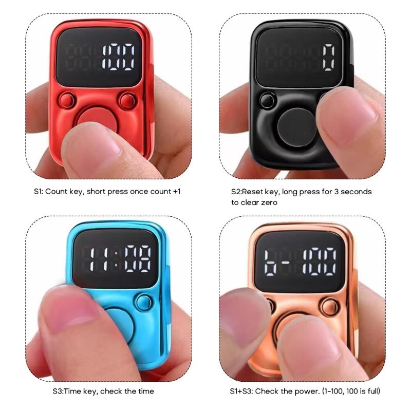 Anello Digitale Elettronico Luminoso a LED Contatore Manuale per Dita Contatore di Preghiera Ricaricabile Clicker Segnapunti Digitale per Punti