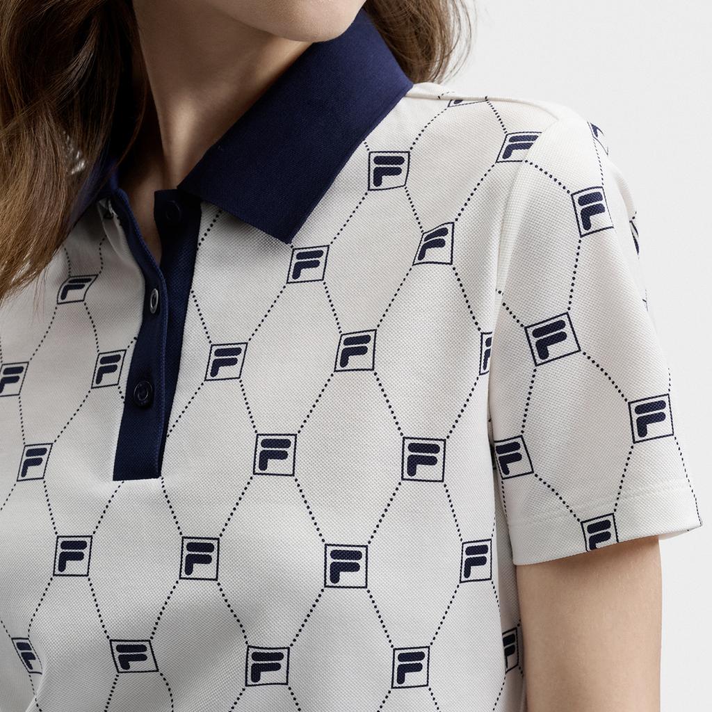 FILA Original Fashion Classic All Over Print Vintage Casual Elegant Simple Knit Polo Dress Women dresses F51W629307FZB