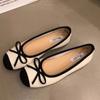 Fashion Women's Flat Shoes Spring New Square Head Shallow Mouth Splicing Butterfly Knot Soft Sole Anti-slip Wear-resistant Single Shoes