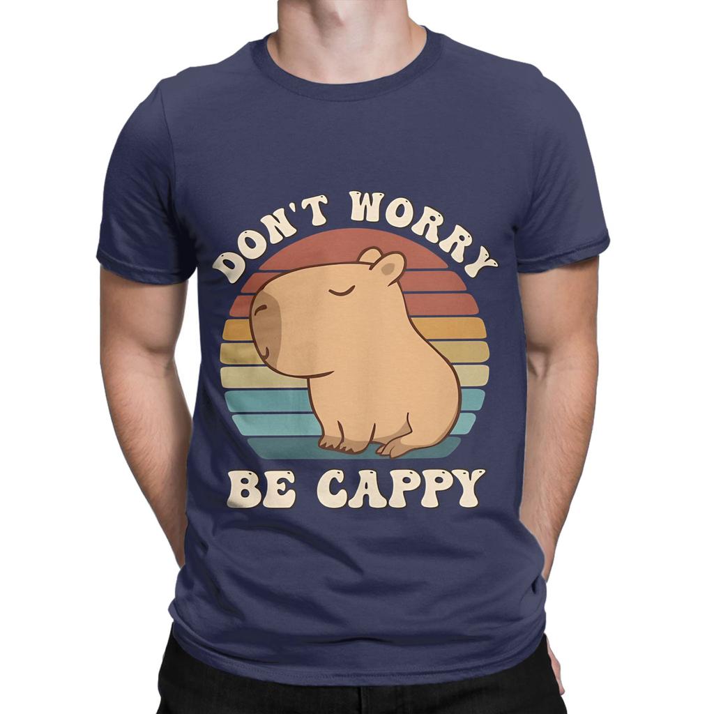 Retro Rodent Capybara Dont Be Worry Be Cappy Funny Saying Funny 100 Cotton TShirt Capybara Tops Tees For Unisex