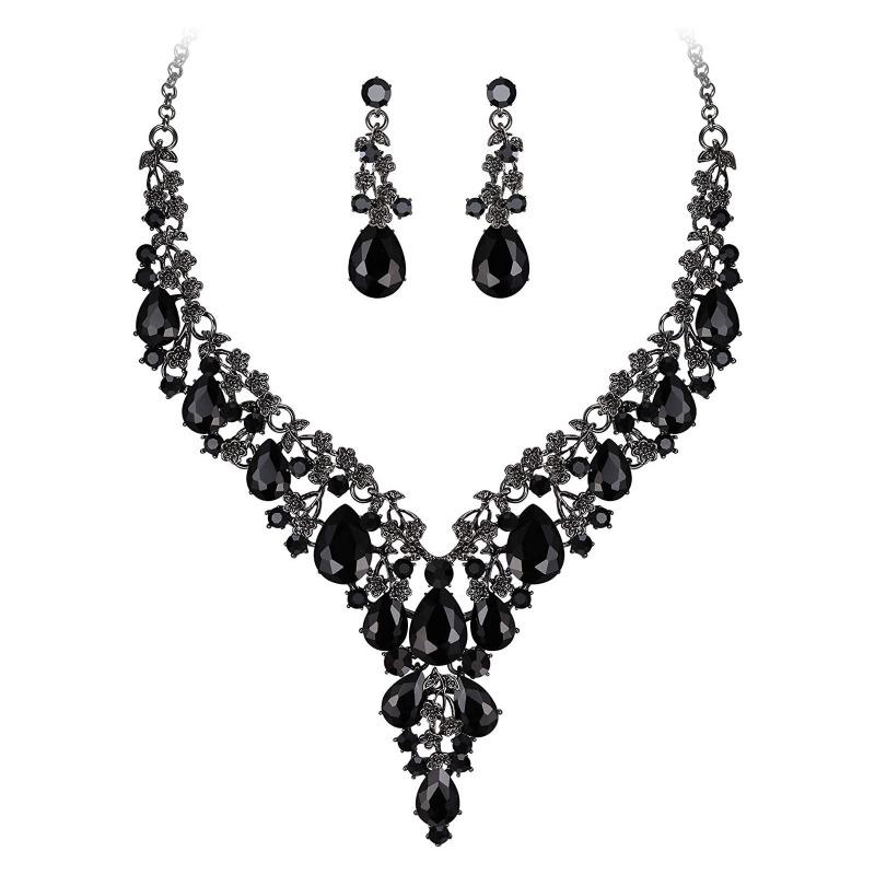 Bridal Fashion Necklace Earrings Crystal Banquet Jewelry Set