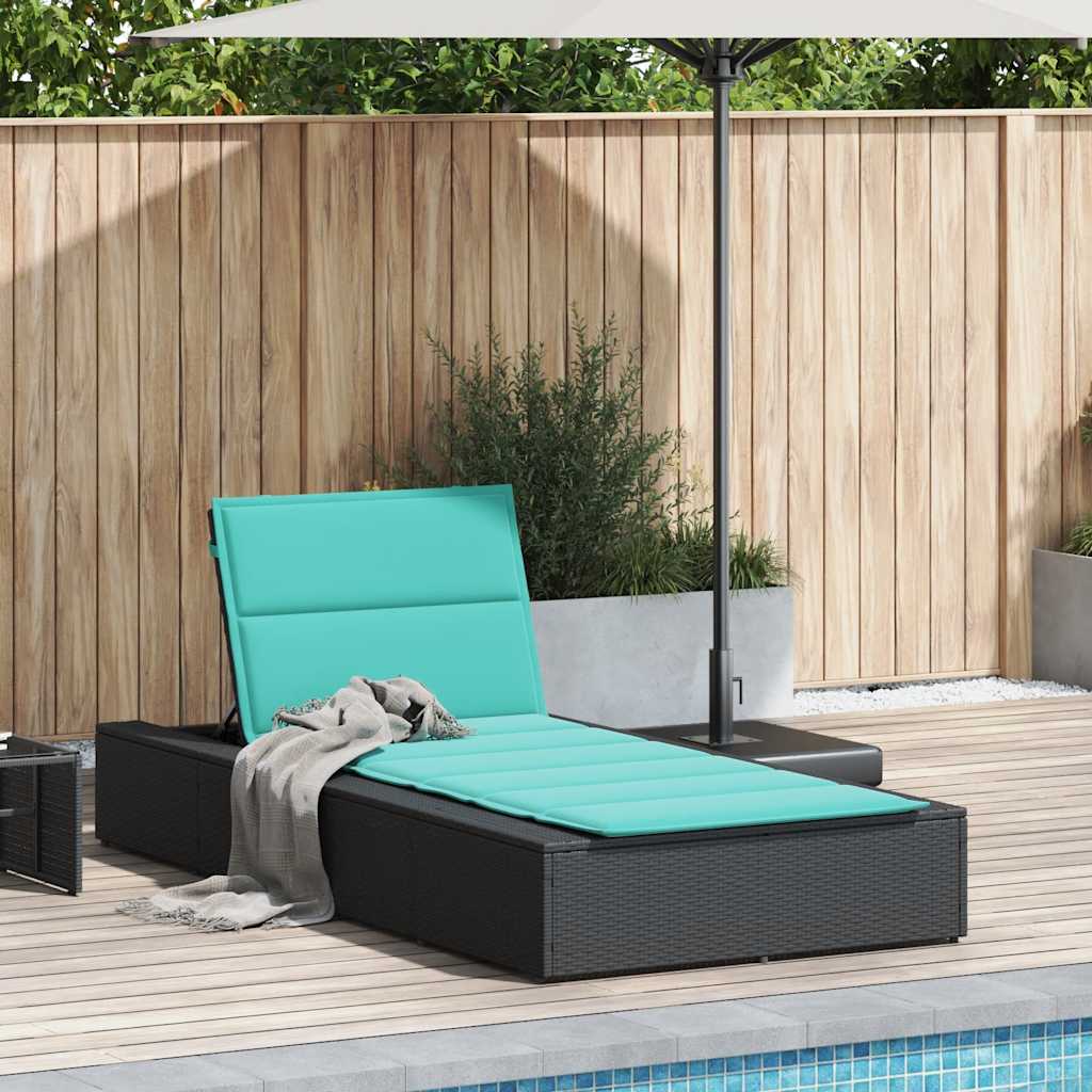 Sun Lounger with Floating Cushion Black Poly Rattan