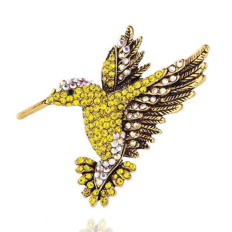 Vintage European-American Diamond Hummingbird Brooch - High-End Alloy Animal Pin