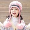 3-12 Years Autumn Winter Kids Beanie Hairball Solid Color Thickened Fleece Lined Jacquard Baby Girls Knitted Hat for Outdoor