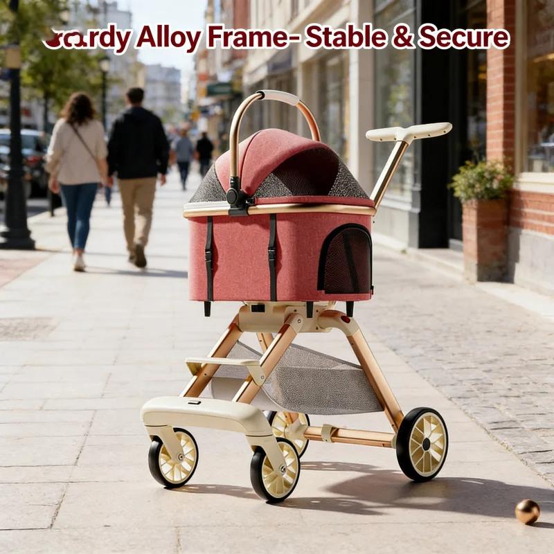 British Red Baby Stroller Aluminum Alloy Lightweight Foldable with Detachable Bassinet Pet Dog Cat Pram Travel Carriage for New