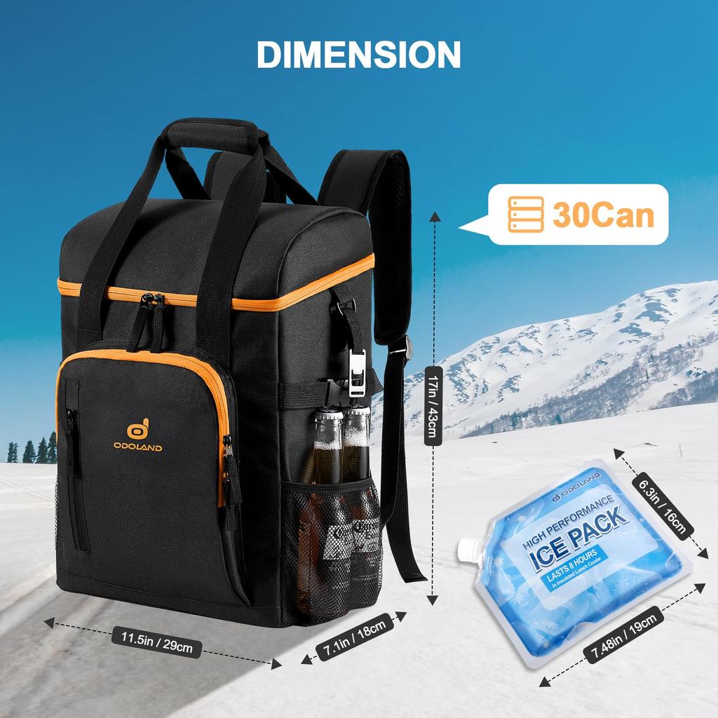 Rucsac răcoritor Odoland, 22L, cutie frigorifică moale, reținere a frigului până la 16 ore, structură de izolație cu 4 straturi, include 3 pachete cu gheață și desfăcător de sticle, dimensiune mare