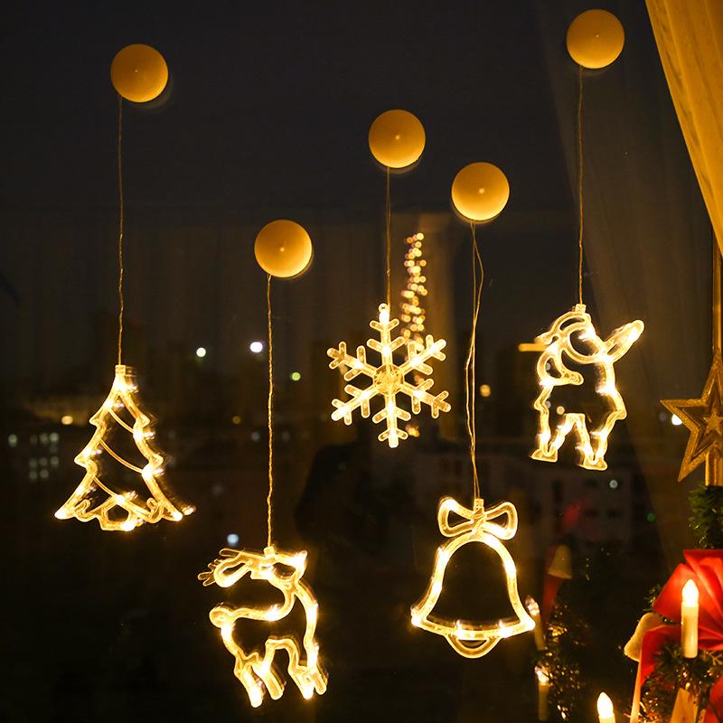 LED Christmas Suction Cup Star Bell Snowman Window Hanging Lights Ornament