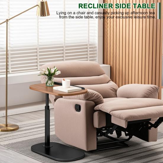 C Shaped End Table Adjustable Height Skinny Side Table 360 Degree Swivel TV Tray Table Night Stand with 2-Tier Storage Shelf Reversible Couch Table