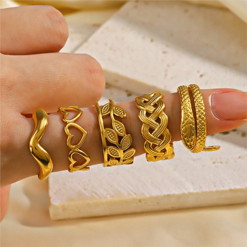 Stainless Steel Geometric Heart Leaves Ring For Women Personality Trendy Open Finger Ring Jewelry All Match