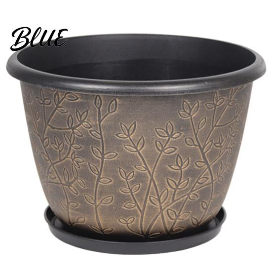 Flower Pots with Drainage Holes 12 Inch Thickened for Outdoor Indoor Plastic Leaf-Pattern Texture Deep Containers Flowers Planter Hole & Saucer,