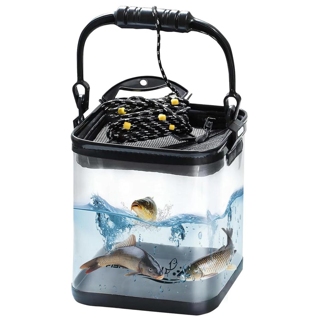 Improved Transparent Fishing Bucket with Non-Slip Rope, Perfect for Fishing, Easy to See Fish, Foldable Water Bucket