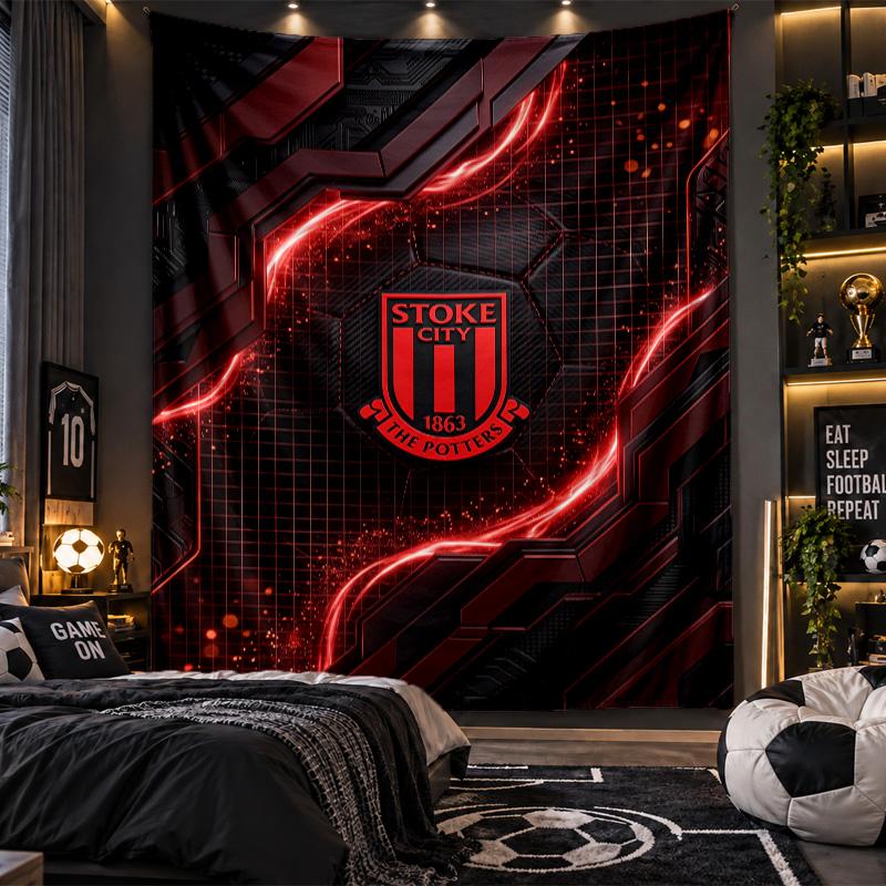Wall Hanging Tapestry Stoke City Football Print Cloth for Living Room Bedroom Home Decor