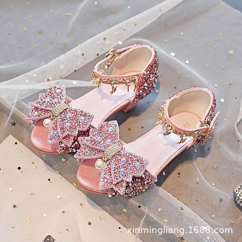 Neue Kinder-High-Heel-Kristall-Prinzessinnenschuhe für ältere Kinder und Grundschüler, geeignet für Bühnenauftritte, Moderation und