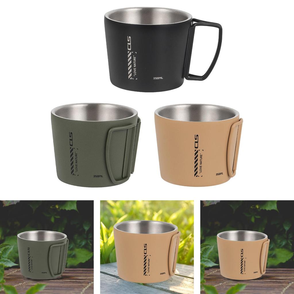 Camping Mug 350ml Reusable Travel Mug Hunting Metal Hiking Travel Camp Drinking Cup Double Wall Drinkware Insulated Tea Cup