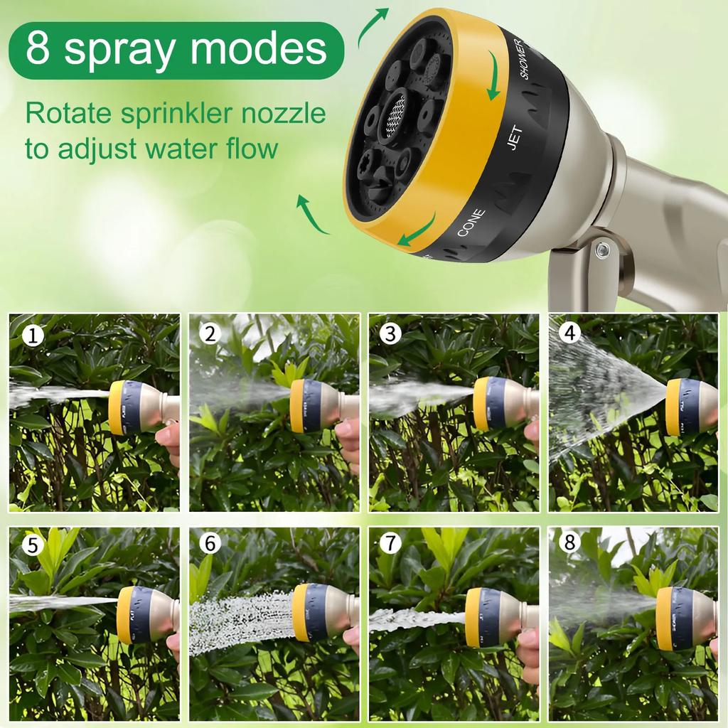 Watering Gun with 8 Adjustable Modes Garden Water Gun High Pressure Water Hose Spray Head Lawn Watering Sprinkler