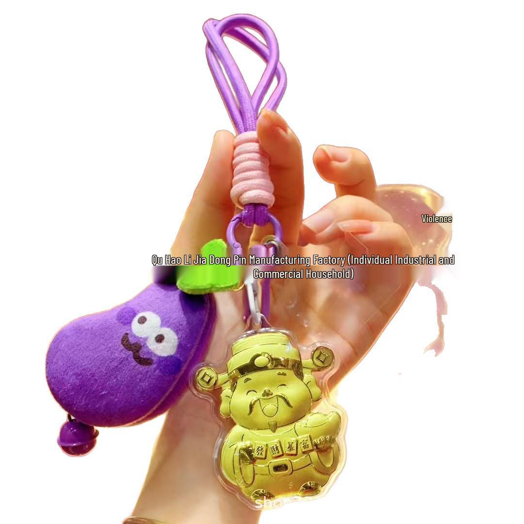 999 Pure Gold God of Wealth Mobile Phone & Keychain Pendant Pineapple Plush God of Wealth Pendant