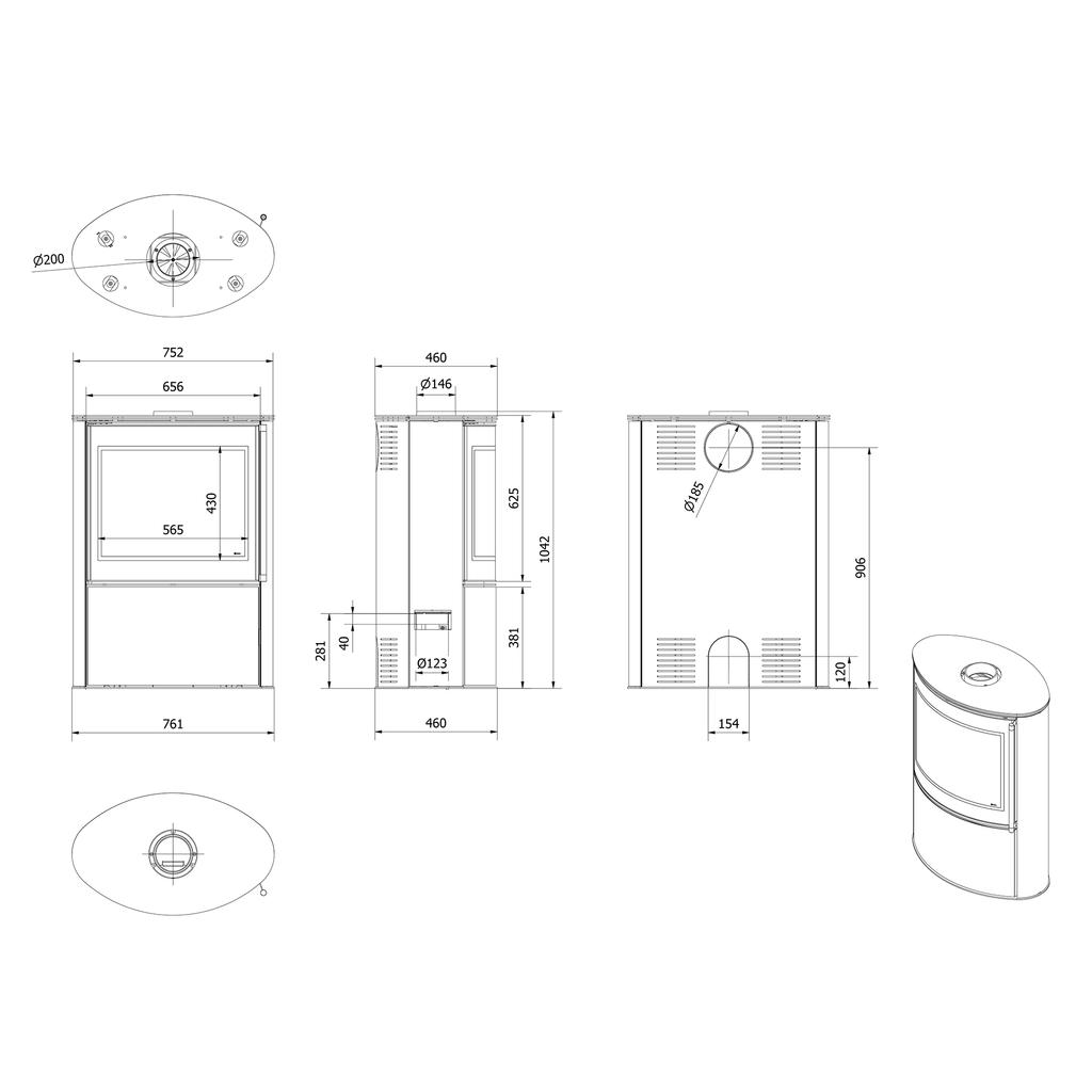 Wood burning steel stove KRATKI BJORN 10 kW Ø 150