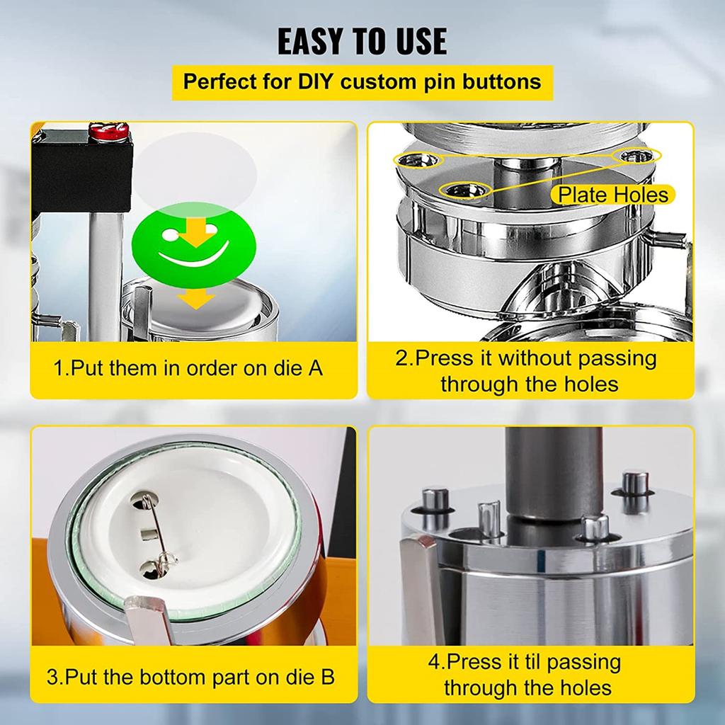 Button Maker Machine DIY Pin Badges Set, 25/32/37/44/58MM Badge Press Maker Machine with 100 Pcs Button Parts+Circle Cutter+Mold