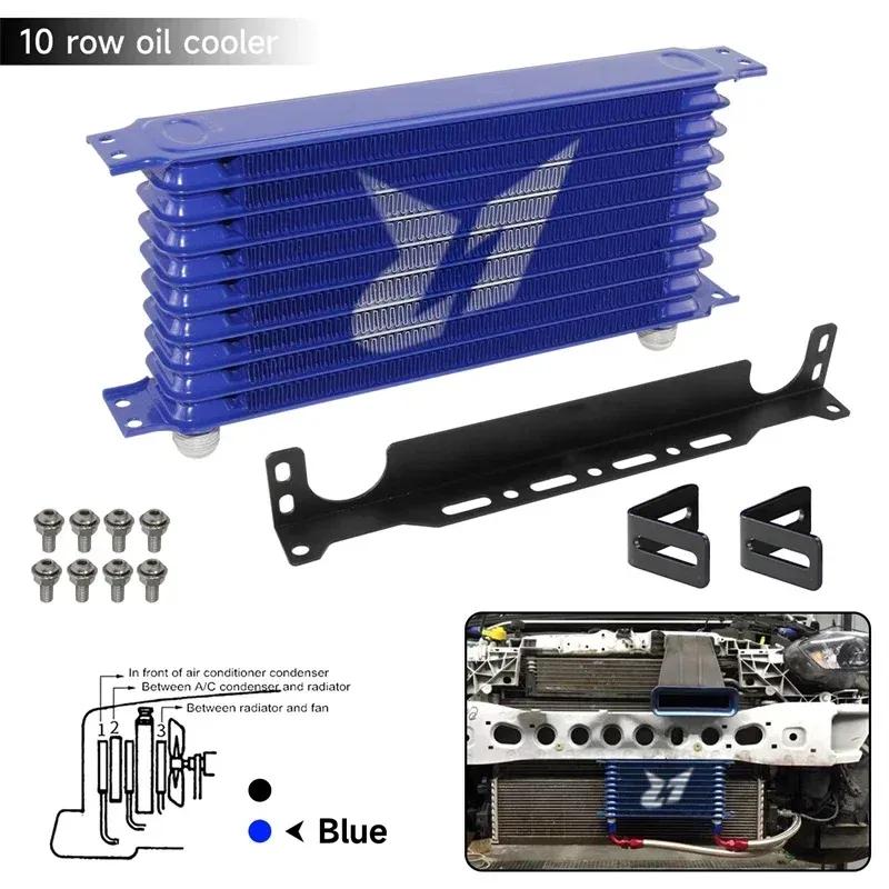 AN10 10-reihiger Aluminium-Ölkühler mit 262mm Montagehalterungs-Kit Trust Typ 7/8"-14 UNF Zubehör für Fahrzeuge Schwarz/Blau