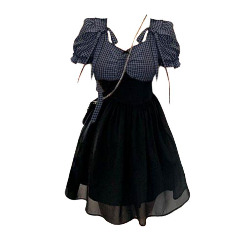 

Amazon Plaid Stitching Dress Oversize Women s Clothing Short M