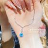 French Light Luxury Design Sense Imported High Carbon Diamond Aquamarine Necklace Inlaid With Blue Ice Flower Cut Pendant Female