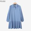 ZANZEA Women Casual Turn Down Collar Loose Long Sleeve Dress