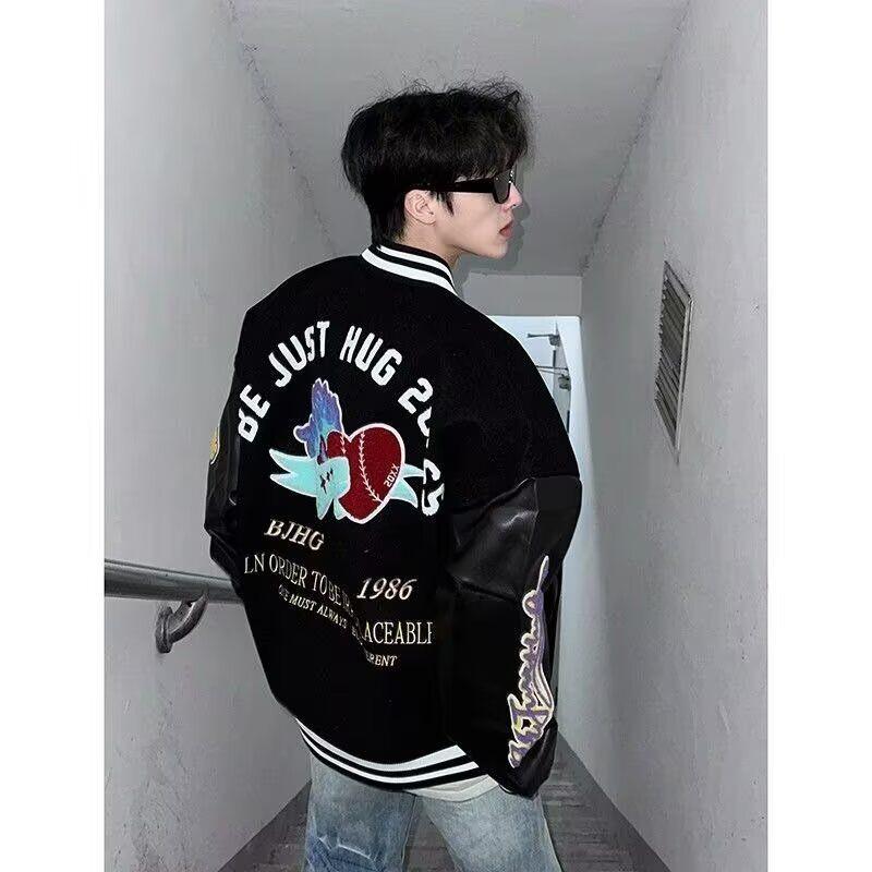2025 Unisex Retro Embroidered Baseball Jacket - Loose Fit for Spring/Autumn