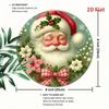 Christmas Santa Wreath Metal Wall Decor Red Bow Holly Poinsettia Round Iron Sign Farmhouse Garden Holiday Home Decoration