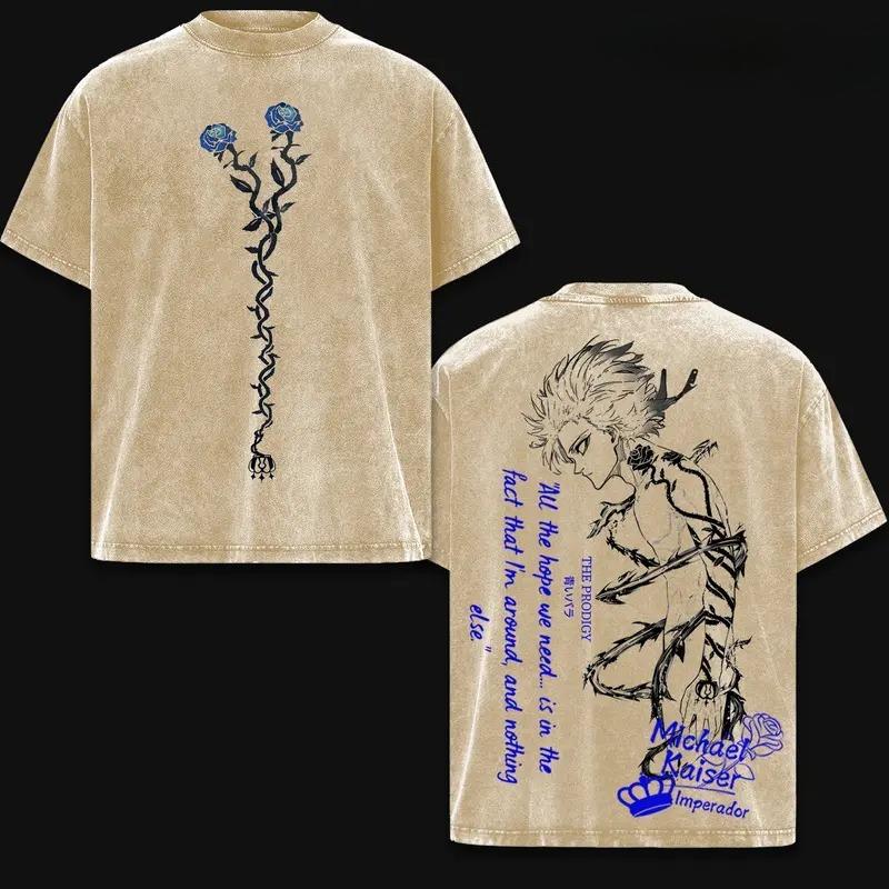 Аниме BLUE LOCK Майкл Кайзер Графическая футболка Мужская Женская Стиранные хлопковые футболки Винтажная повседневная одежда Харадзюку Мужская футболка S коричневый